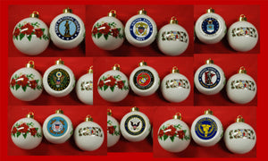 Half Round Ceramic Ornament Noel or Poinsettia ANG, USMC, Navy, Reserve, Minnesota, Air Force, Army Coast Guard